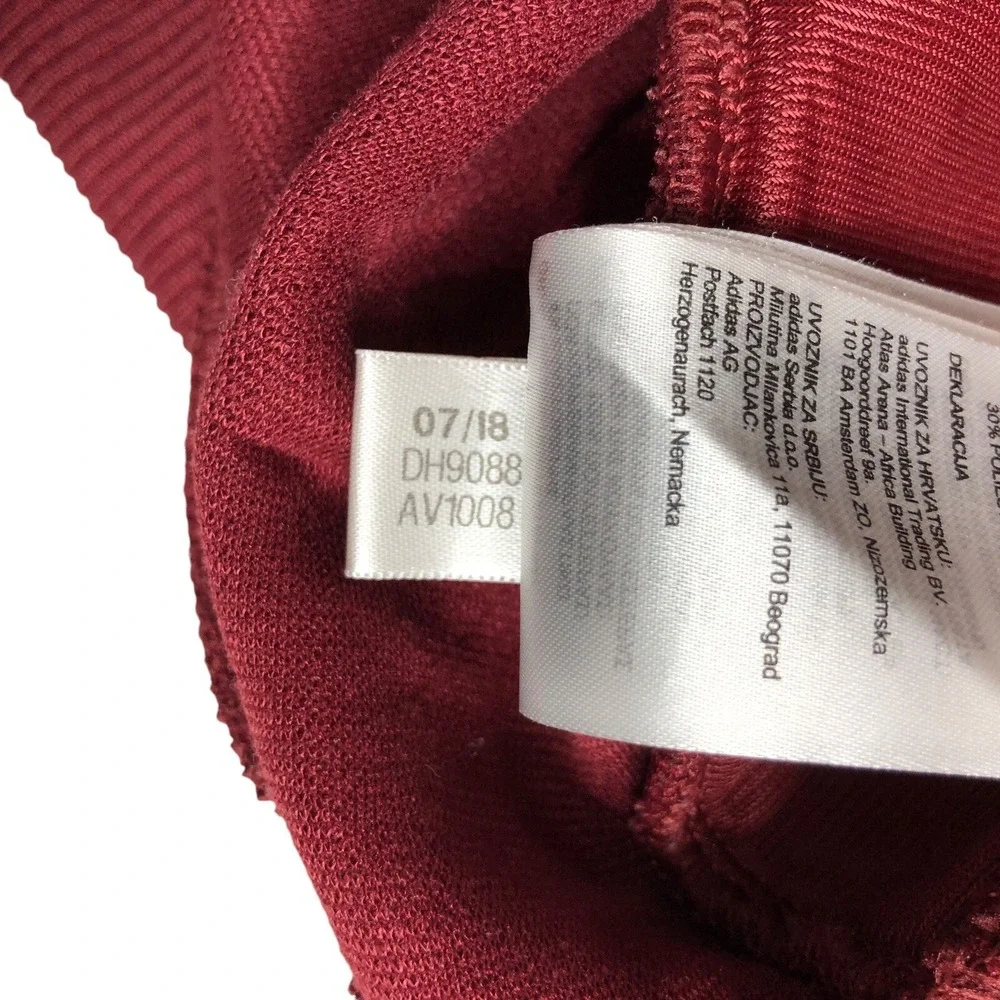 Adidas Hoodie Sweatshirt Mens XL Red Maroon 3 Stripe Embossed Pockets Pullover